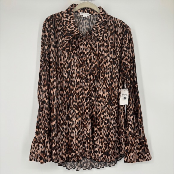 NWT Good American Plisse Leopard Long Sleeve Button Down Shirt Oversized Sz L/XL - Picture 2 of 14